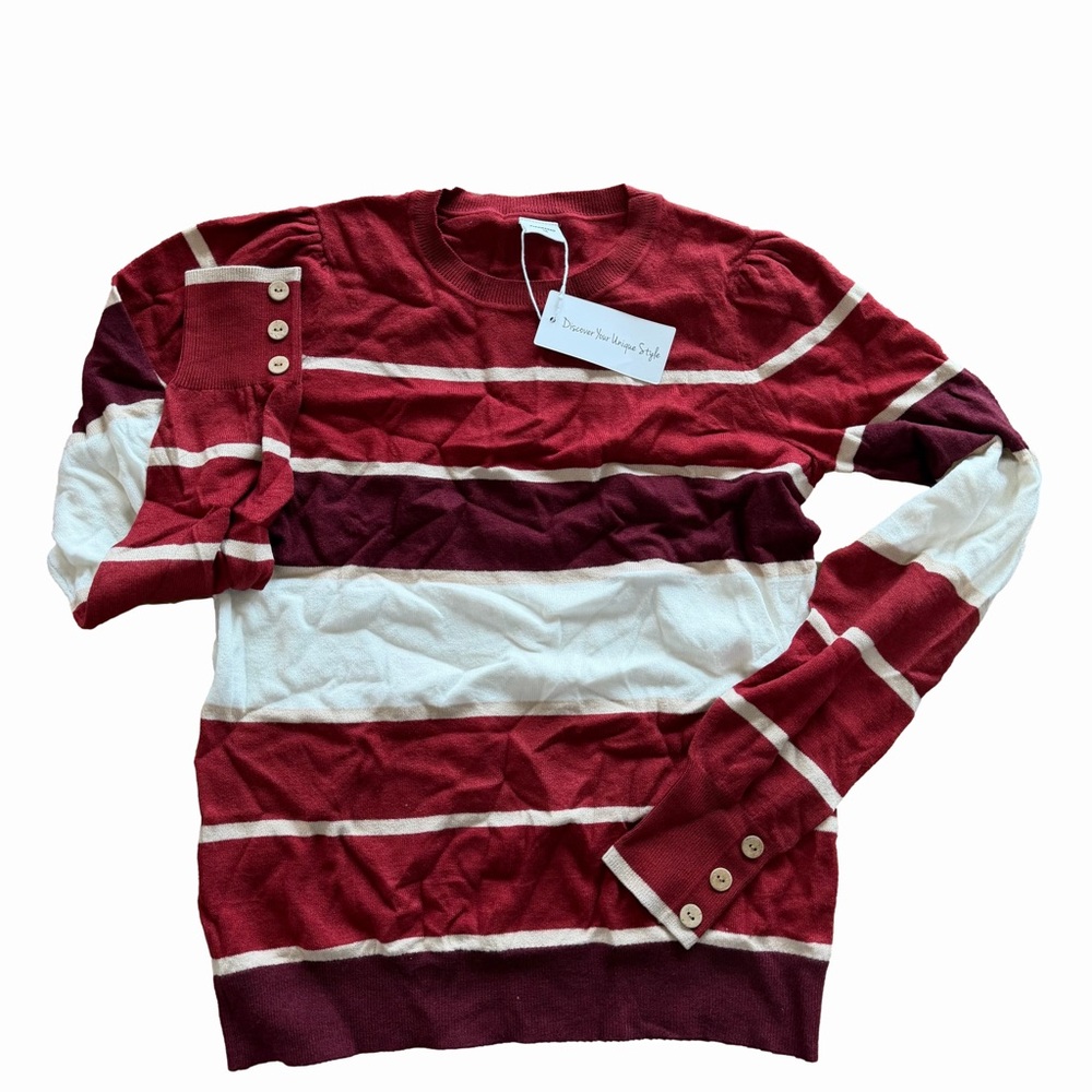 Women's NEW Size Medium Maroon and Tan Stripe Sweater Size M #2602012
